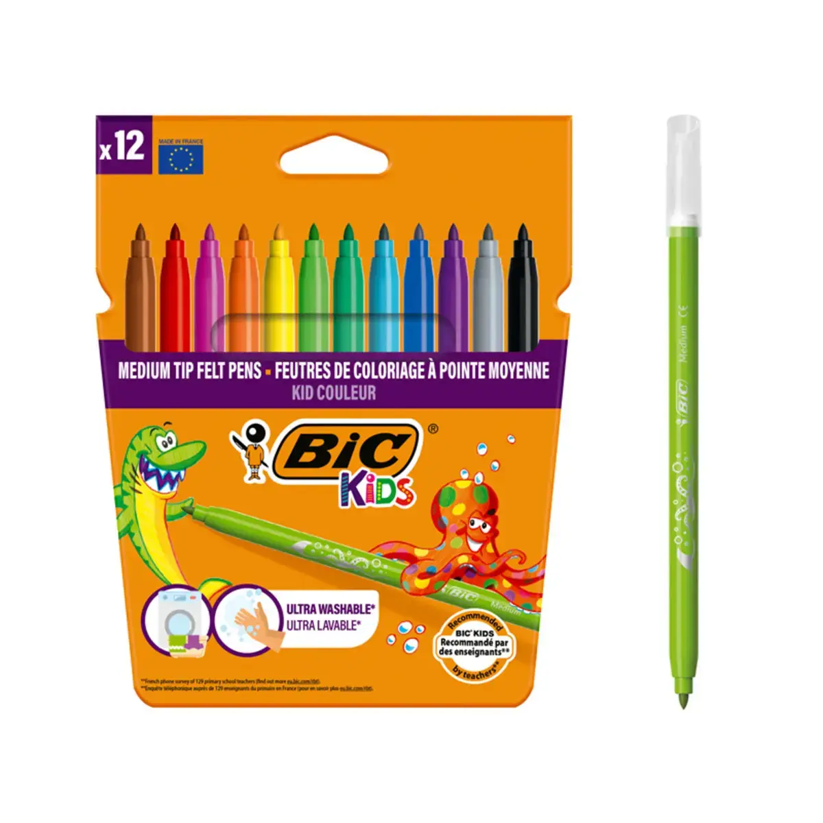 Feutre kids coloriage encre ultra - lavable 12 unit&eacute;s - Bic photo du produit