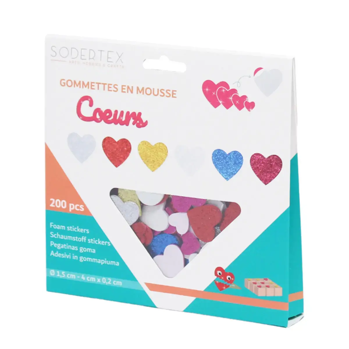 Coeurs loolipo mousse eva pailletee adhesive 2mm 200 pcs 6 coloris - Sodertex loolipo photo du produit