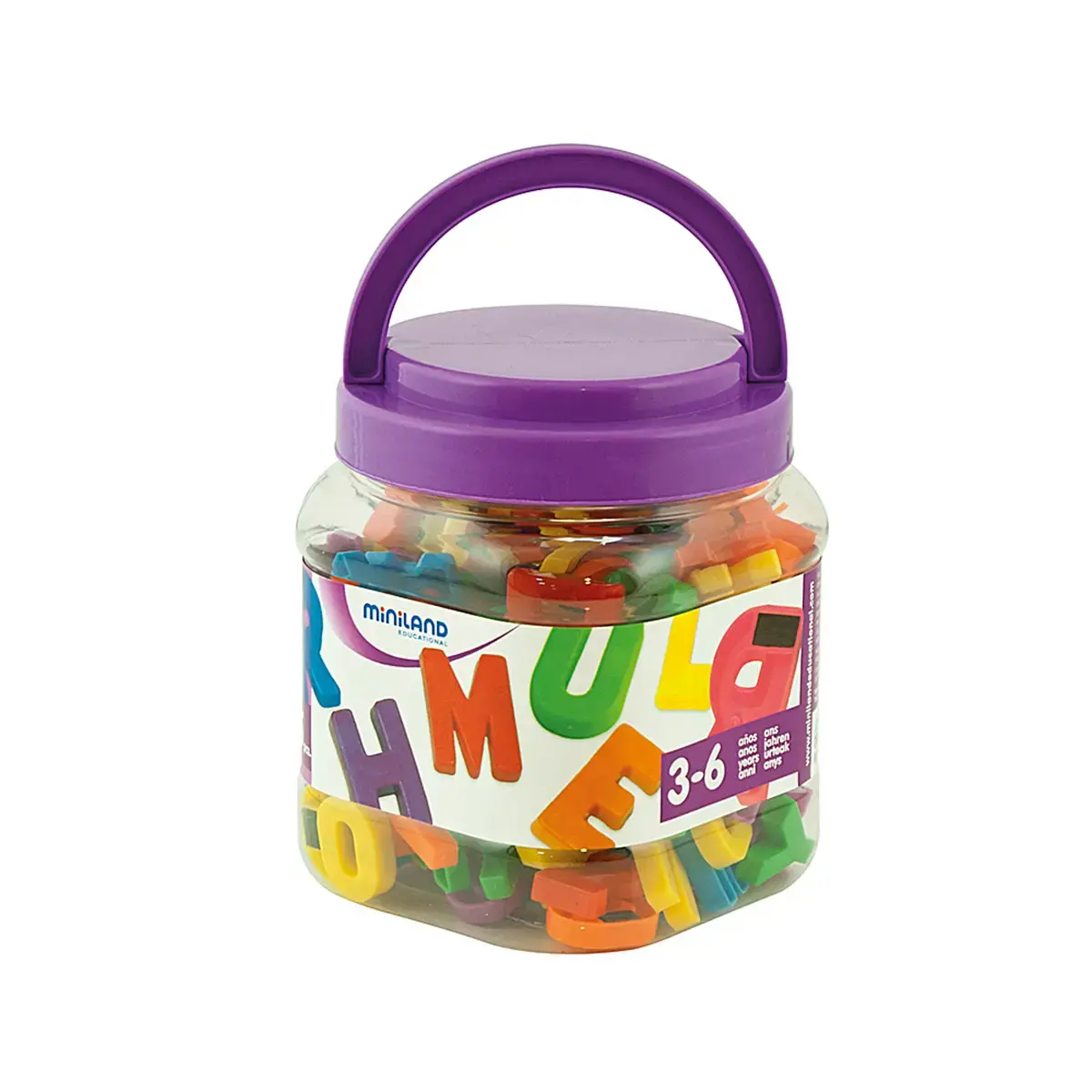 Jeu lettres majuscules magnetiques pot 154 pcs - Miniland photo du produit