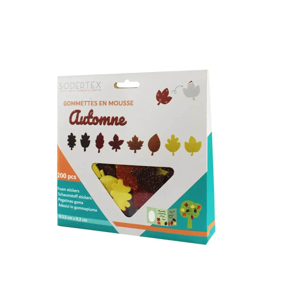 Lot de 200 gommettes pailletées automne mousse EVA 3,5 cm - 4 coloris - Sodertex loolipo photo du produit