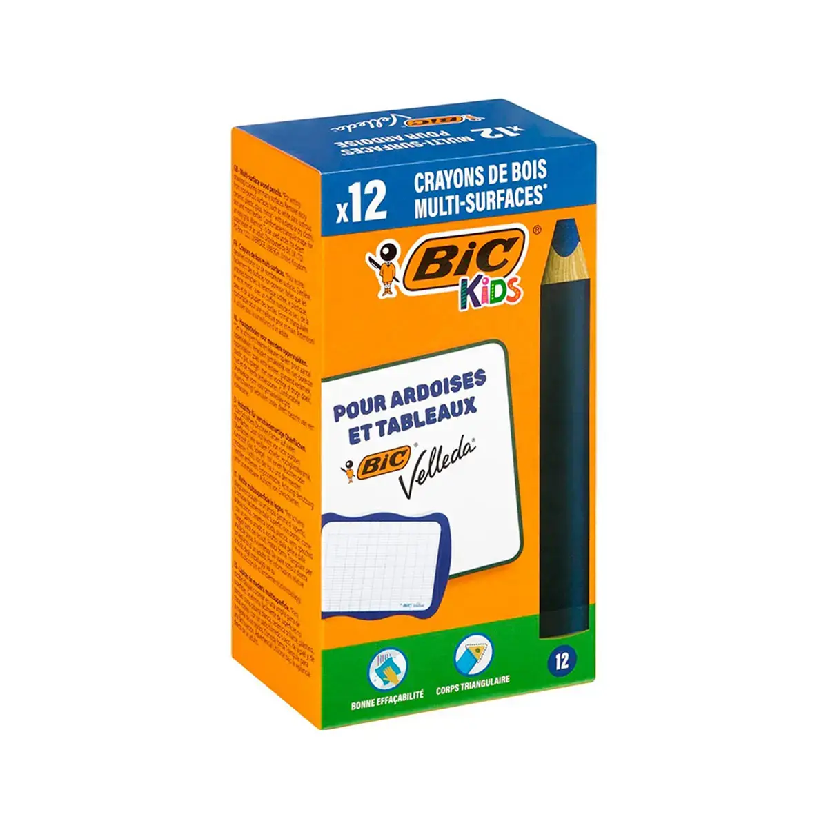 Crayon couleur kids multi - surfaces bleu boite 12 unités - Bic photo du produit
