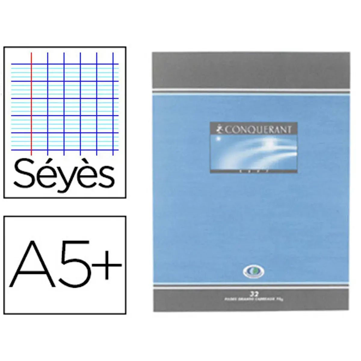 Cahiers devoirs pique sept vernie a5+ 32p 70g seyes - Conquerant photo du produit