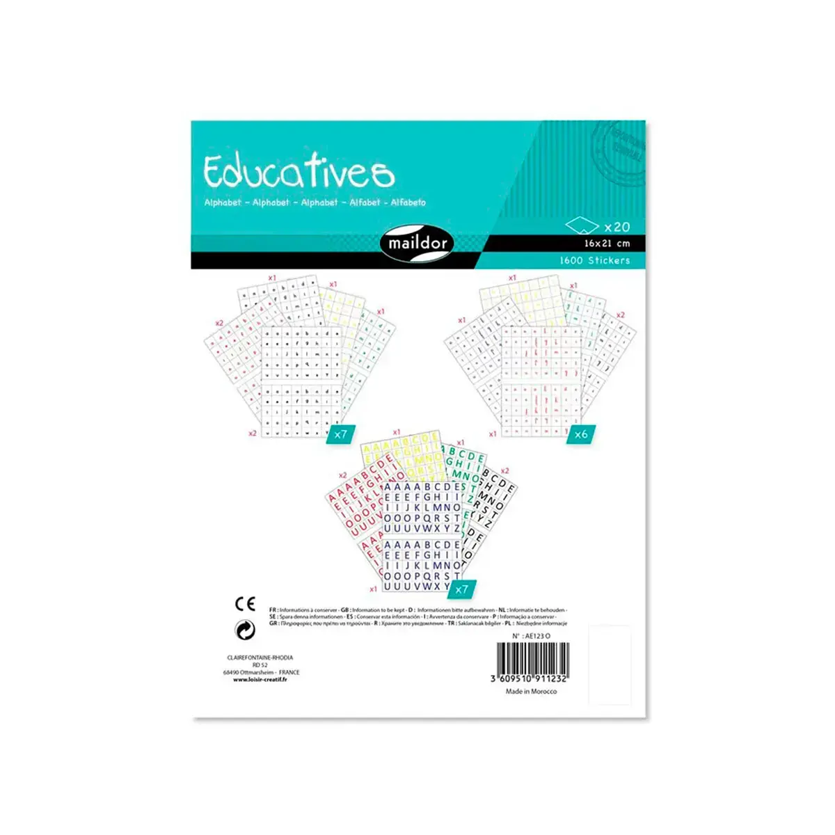 Gommette educative maildor alphabet coloris rouge bleu vert jaune noir - Clairefontaine photo du produit