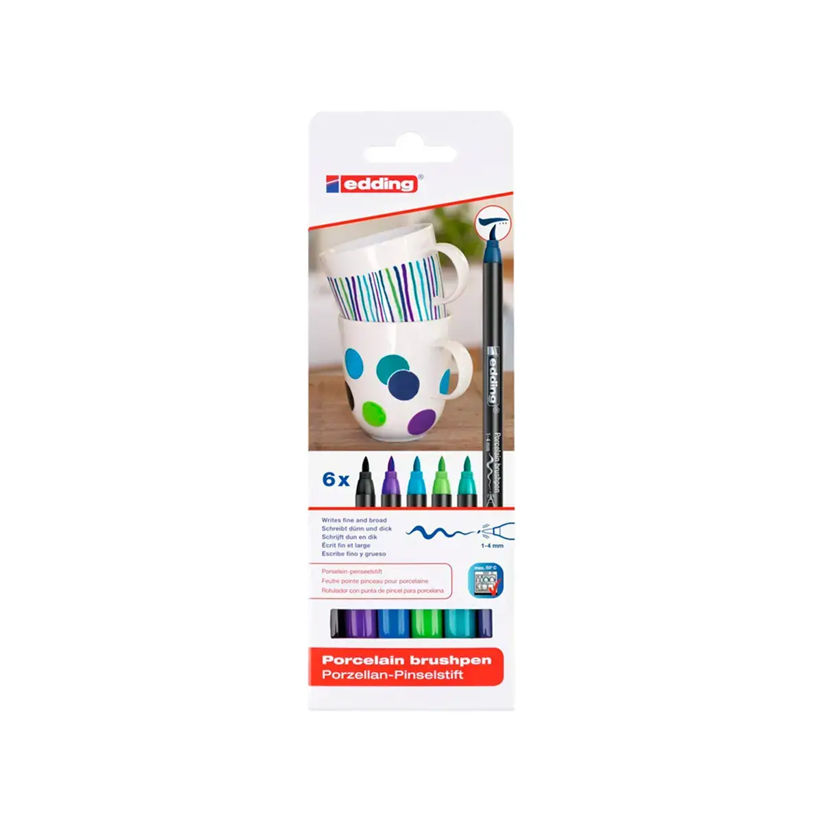 E - 4200 - boîte 6 couleurs froides noir violet bleu clair vert clair - Edding photo du produit