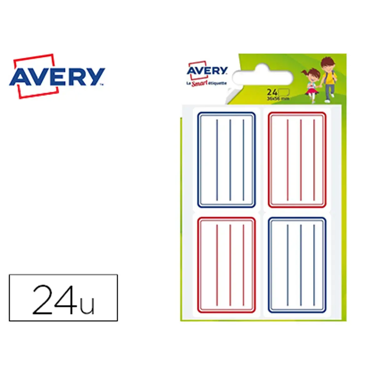 Etiquettes scolaire lignes bleues rouges 36x56mm 24 unit&eacute;s - Avery photo du produit
