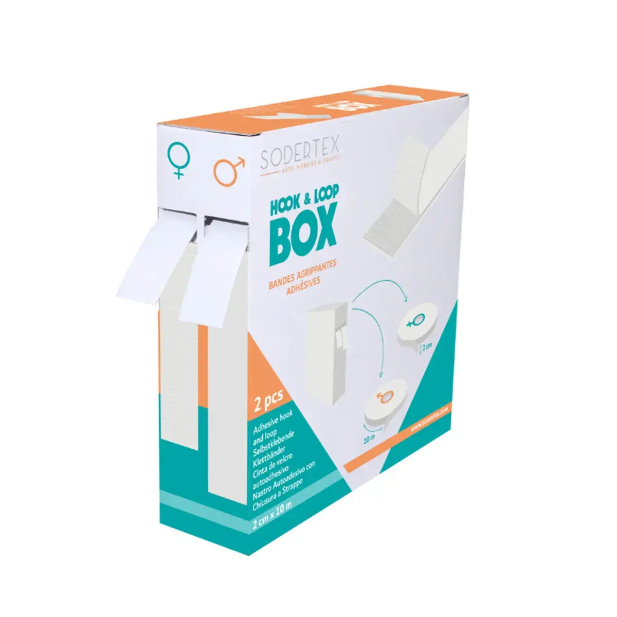 Bandes scratchs adhesives loolipo mâle et femelle 2cmx10m blanc - Sodertex loolipo photo du produit
