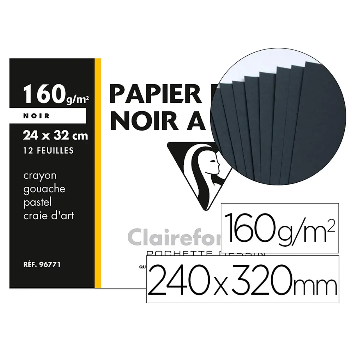 Papier dessin mi - teinte noir grain moyen a4+ 12f - Clairefontaine photo du produit
