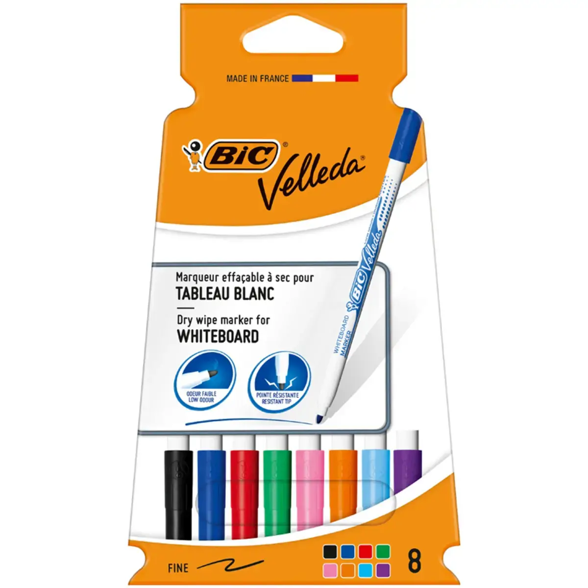 Marqueur velleda 1721 effa&ccedil;able pointe ogive 1mm pochette 8 unit&eacute;s - Bic photo du produit