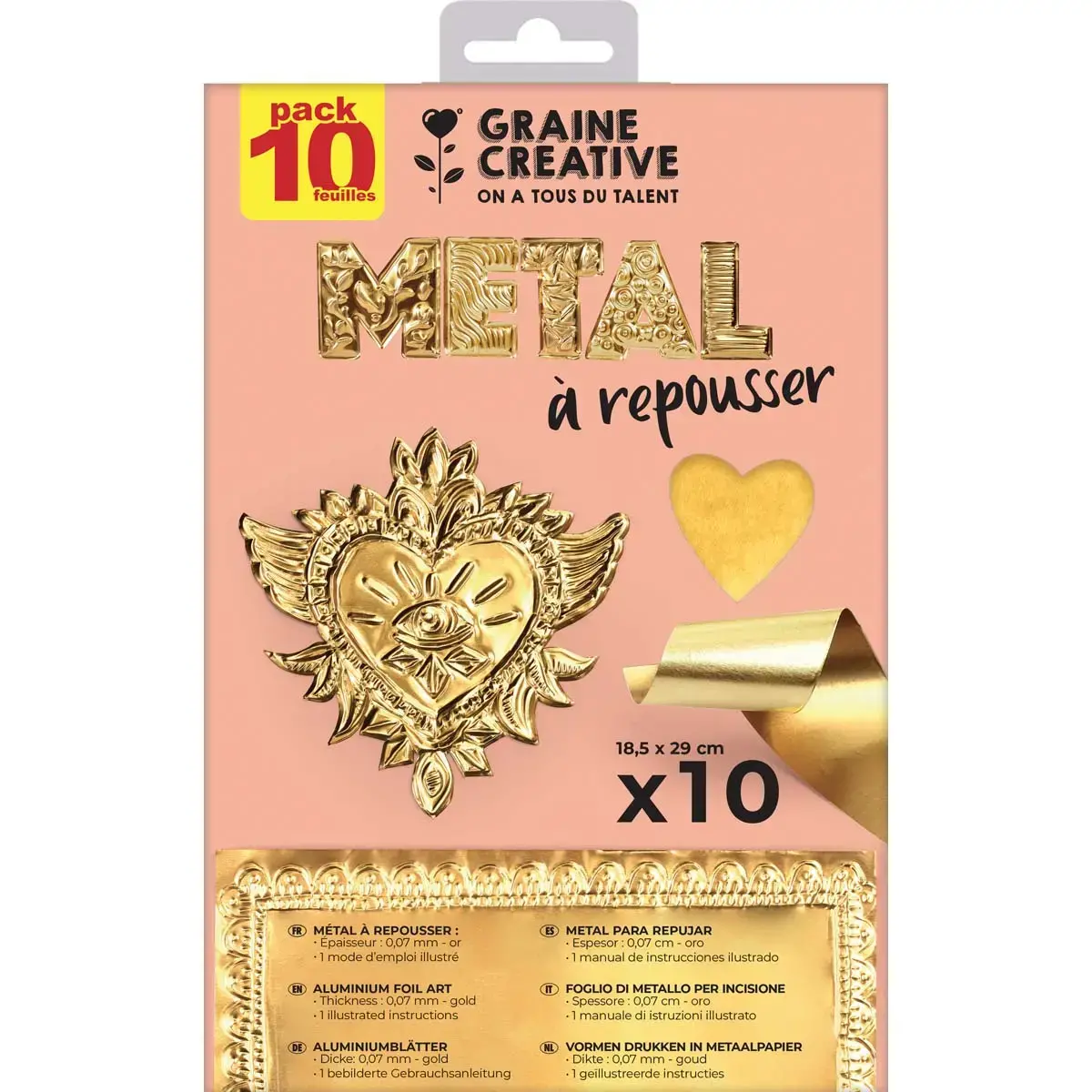 PACK 10 FEUILLES METAL A REPOUSSER OR / OR 185X290 MM photo du produit