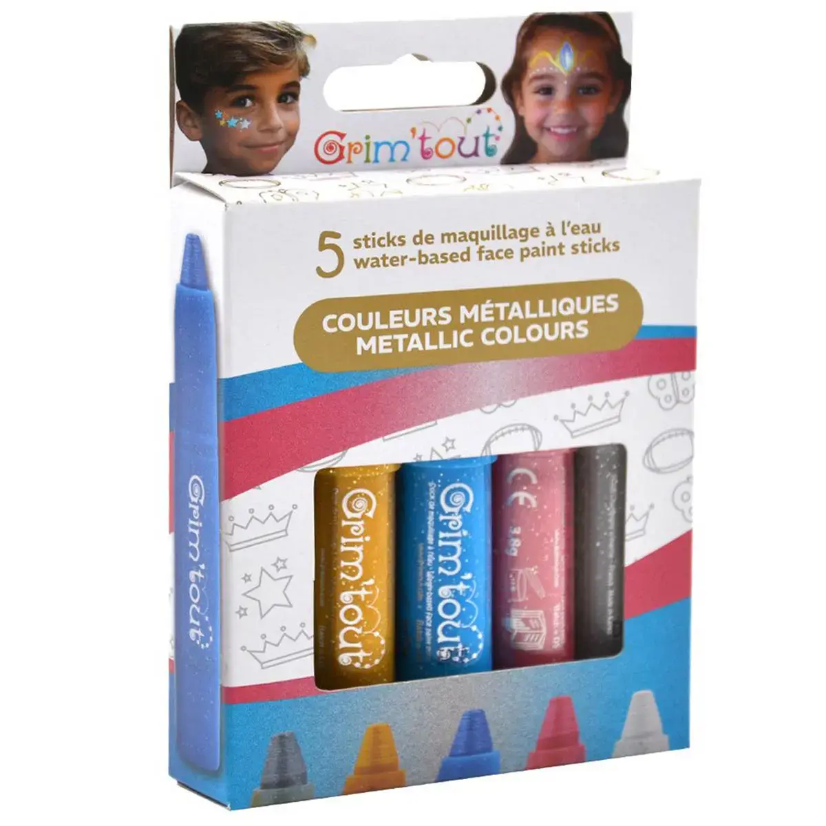 SET DE 5 GRIMSTICKS MÉTALLISÉS : OR, ARGENT, ROSE, BLEU ET BLANC photo du produit