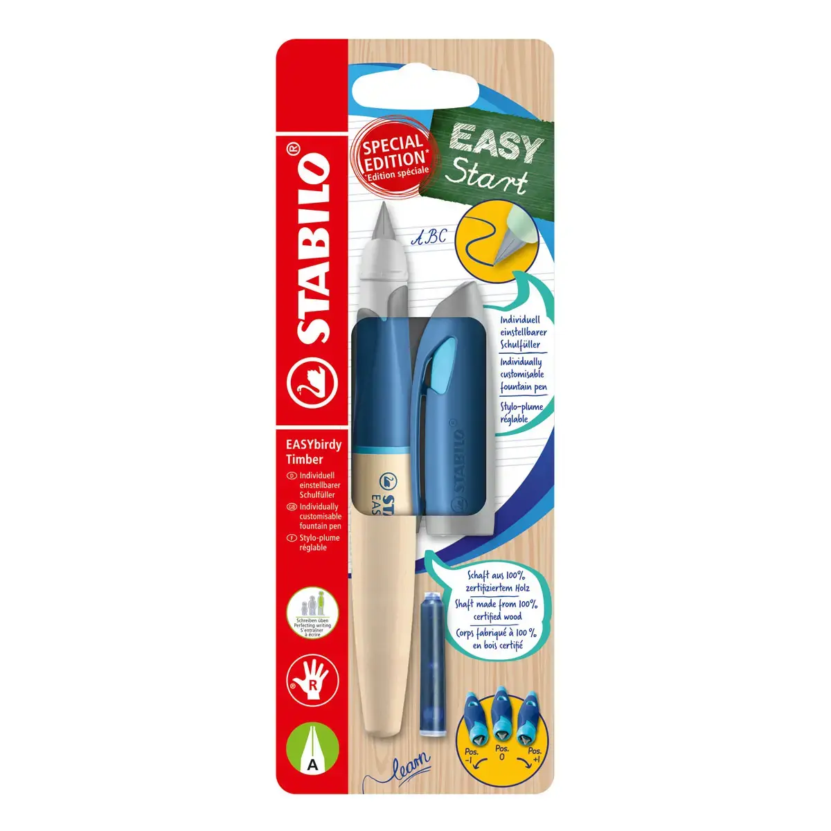 Stylo-plume EASYbirdy droitier + 1 clé de réglage Bleu Bic photo du produit