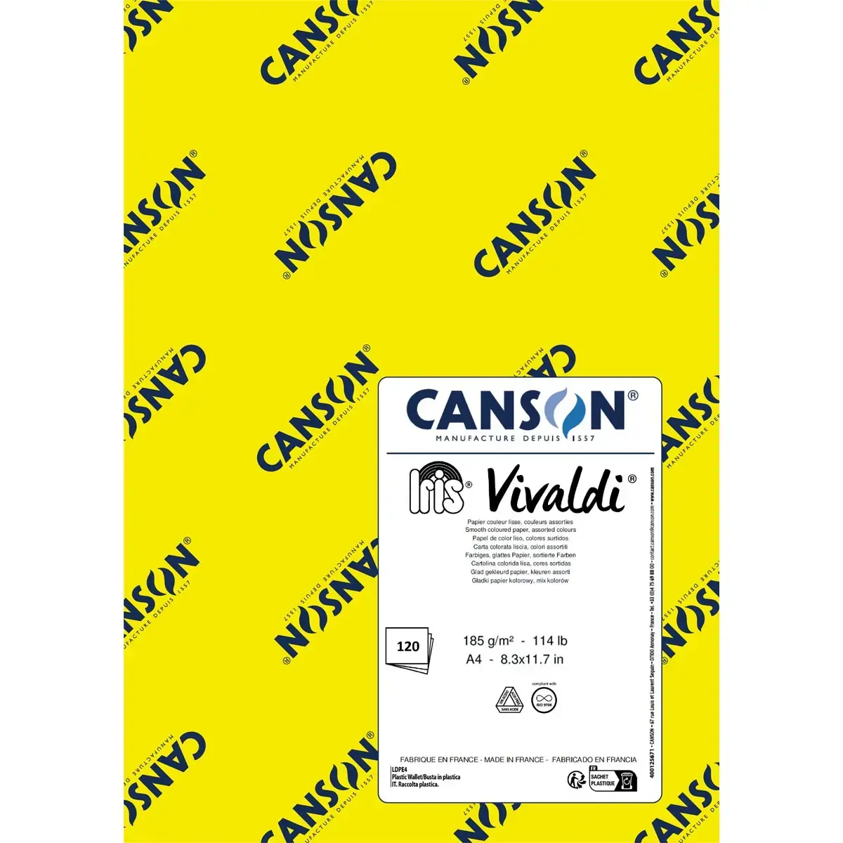 PACK IRIS VIVALDI A4 185G 120 FEUILLES COULEURS VIVES ASSORTIES photo du produit