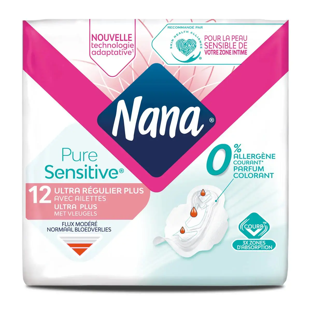 SERVIETTES HYGIENIQUES NANA ULTRA SENSITIVE PQTX12 photo du produit