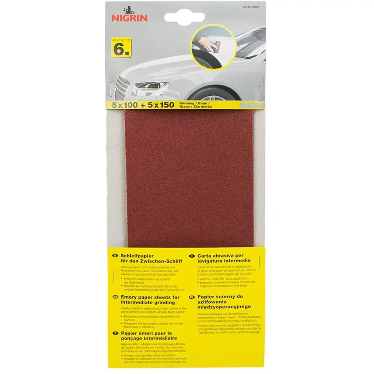Papier émeri - ponçage intermédiaire - grain P100/150 - Nigrin photo du produit