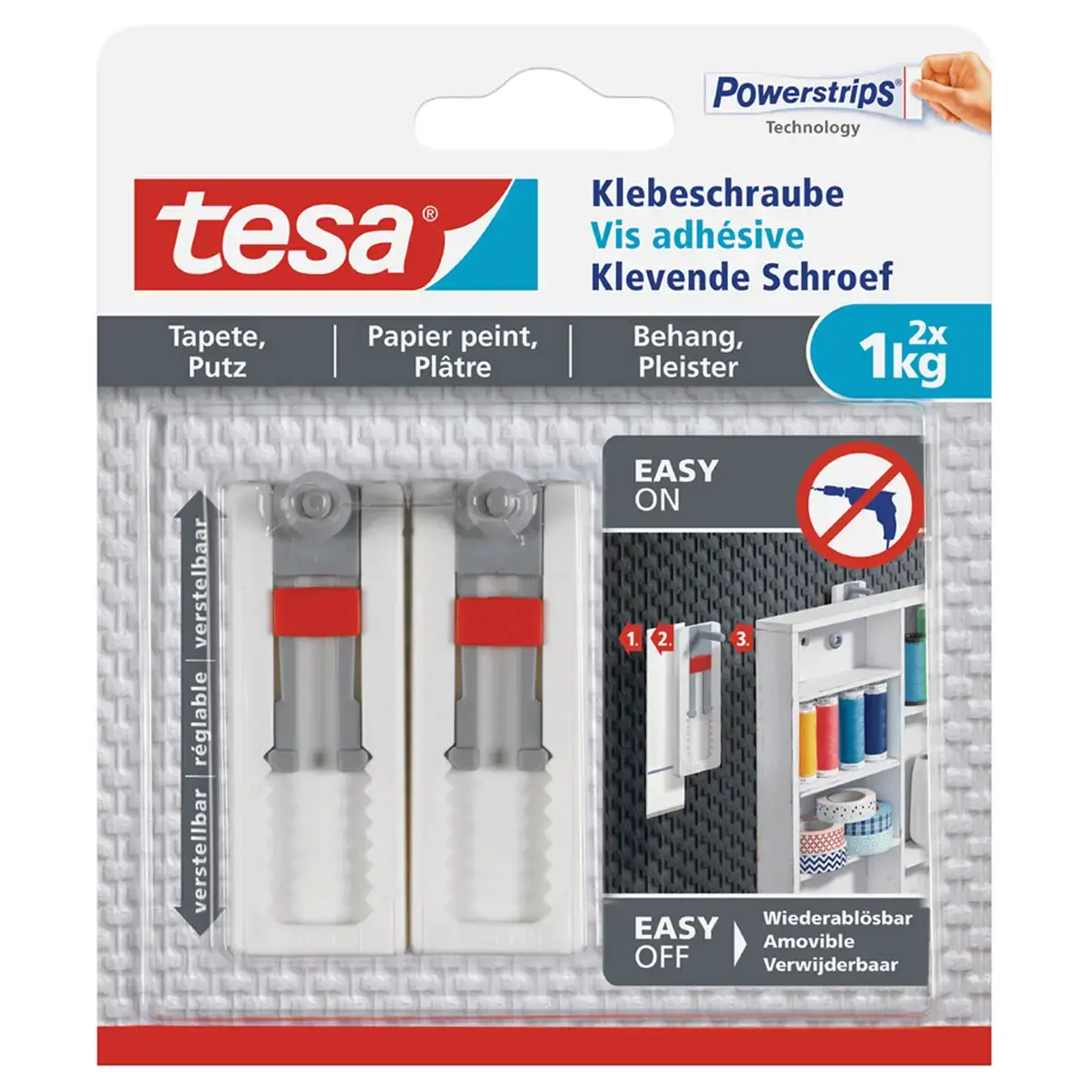 Powerstrips Vis adhésive pour papier peint/plâtre - Tesa photo du produit
