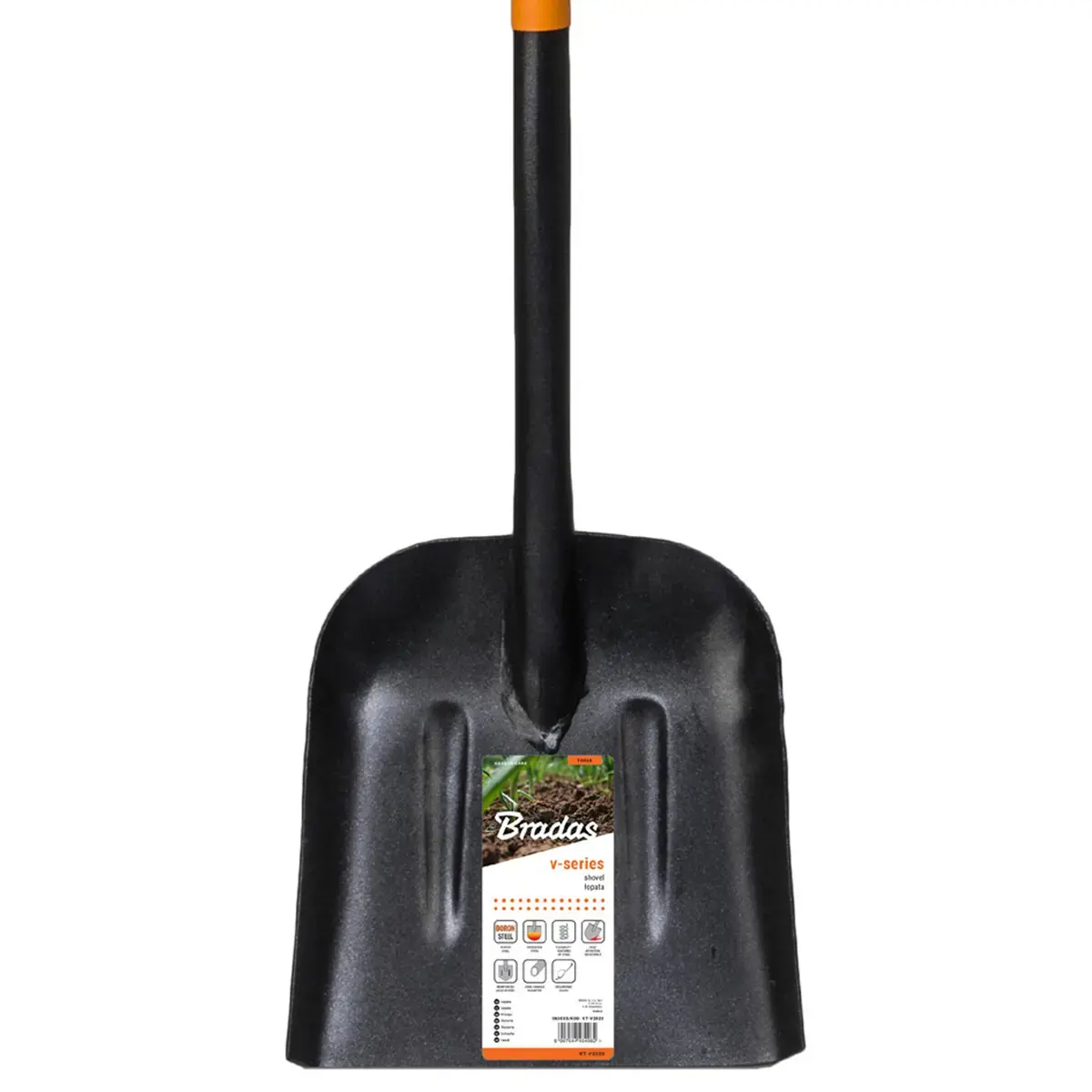 Pelle en acier, longueur 1.250 mm, noir/orange - Bradas photo du produit