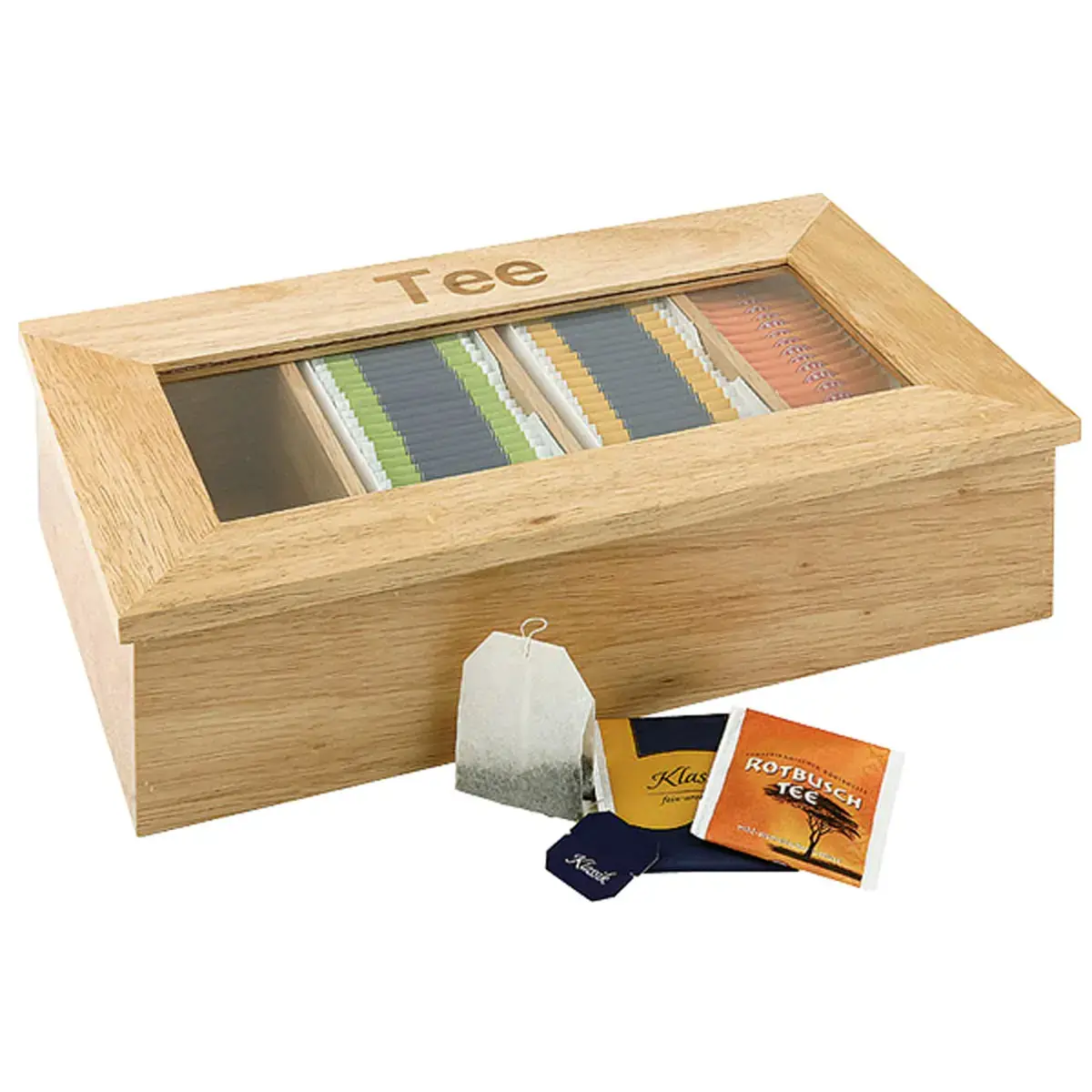 Bo&icirc;te &agrave; th&eacute; et infusion, en bois, 4 cases, brun fonc&eacute; - Aps photo du produit