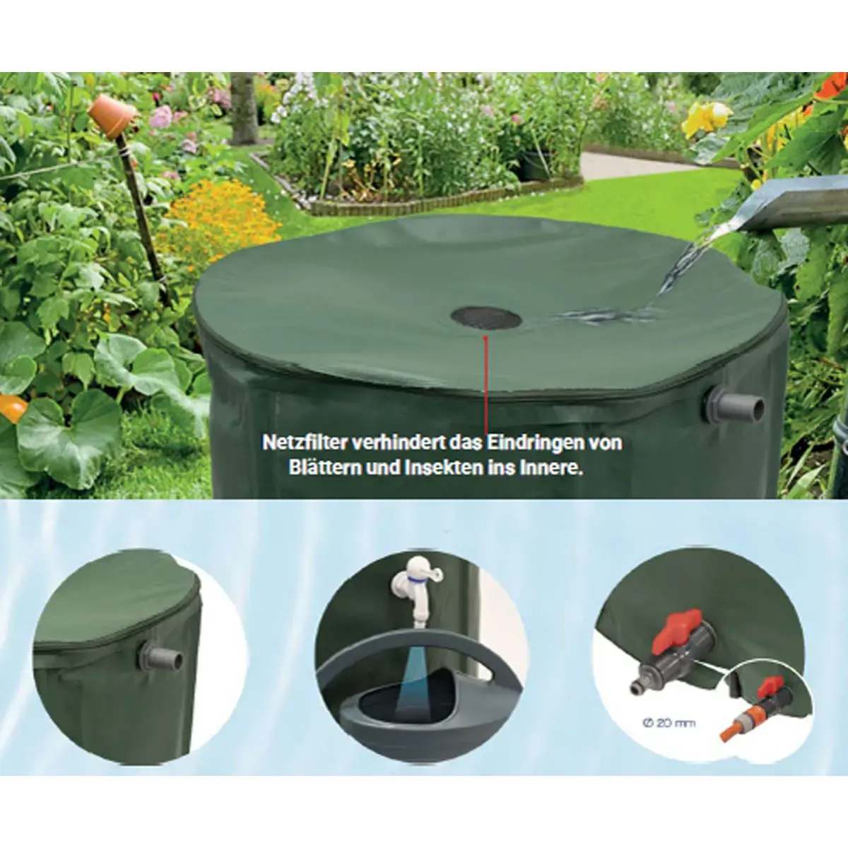Citerne RÉCUP'O, diamètre: 800 mm, 500 litres, vert - Eda Fontaine photo du produit