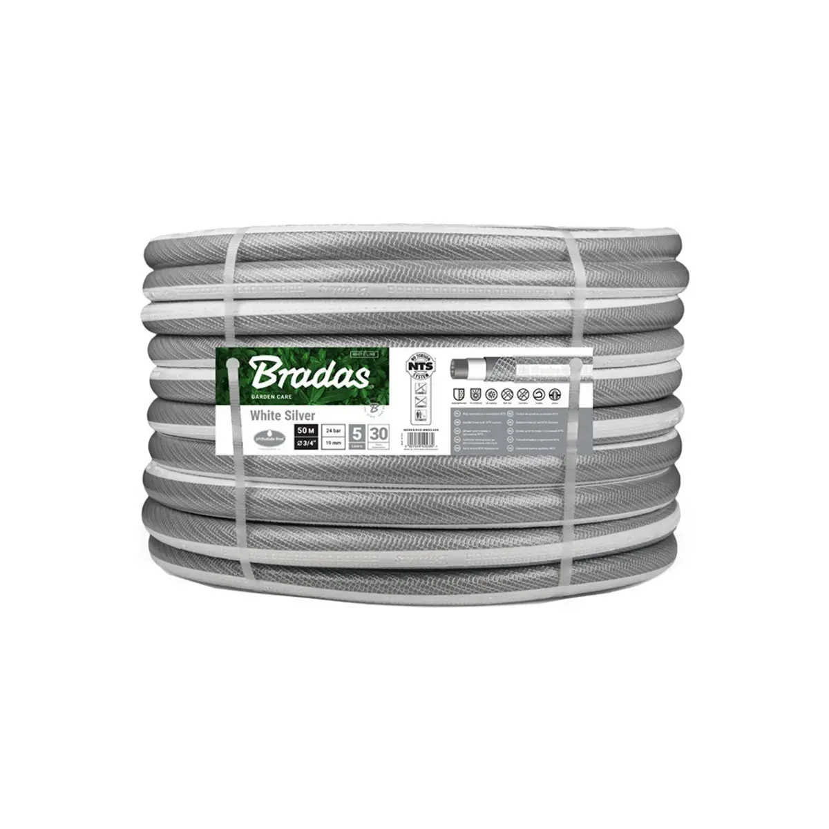 Tuyau d'arrosage NTS WHITE SILVER, 1/2', 50 m - Bradas photo du produit