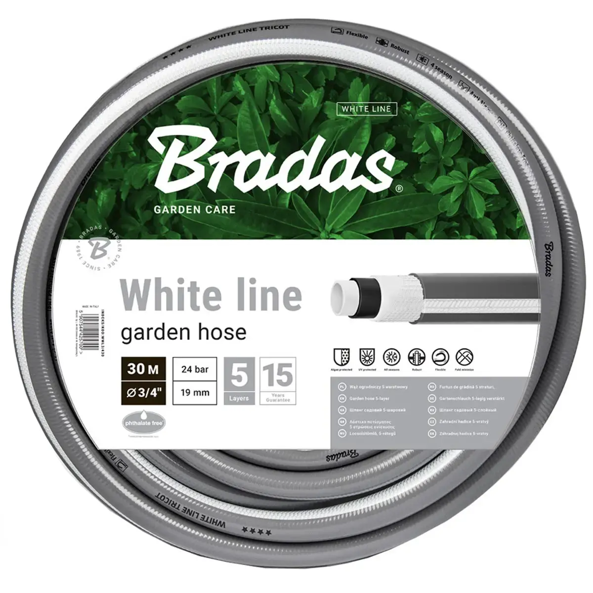 Tuyau d'arrosage WHITE LINE, 1/2', argent/blanc, 50 m - Bradas photo du produit