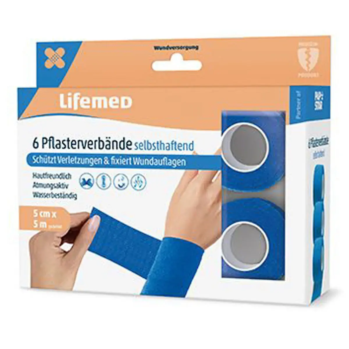 Pansement, auto-adh&eacute;sif, 6 rouleaux, bleu - Lifemed photo du produit