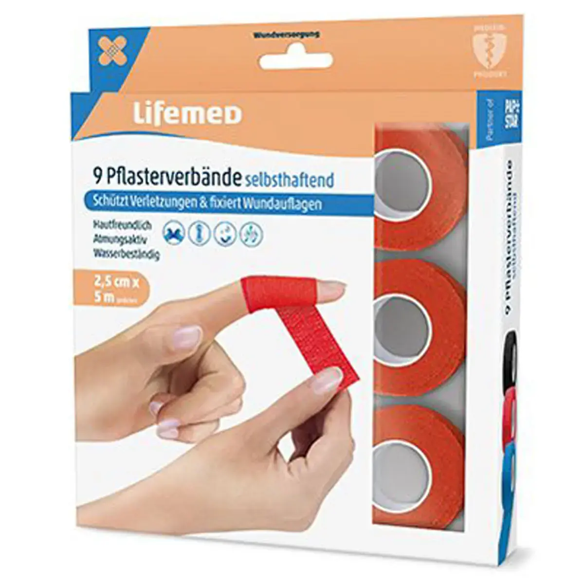 Pansement, auto-adh&eacute;sif, 6 rouleaux, bleu - Lifemed photo du produit