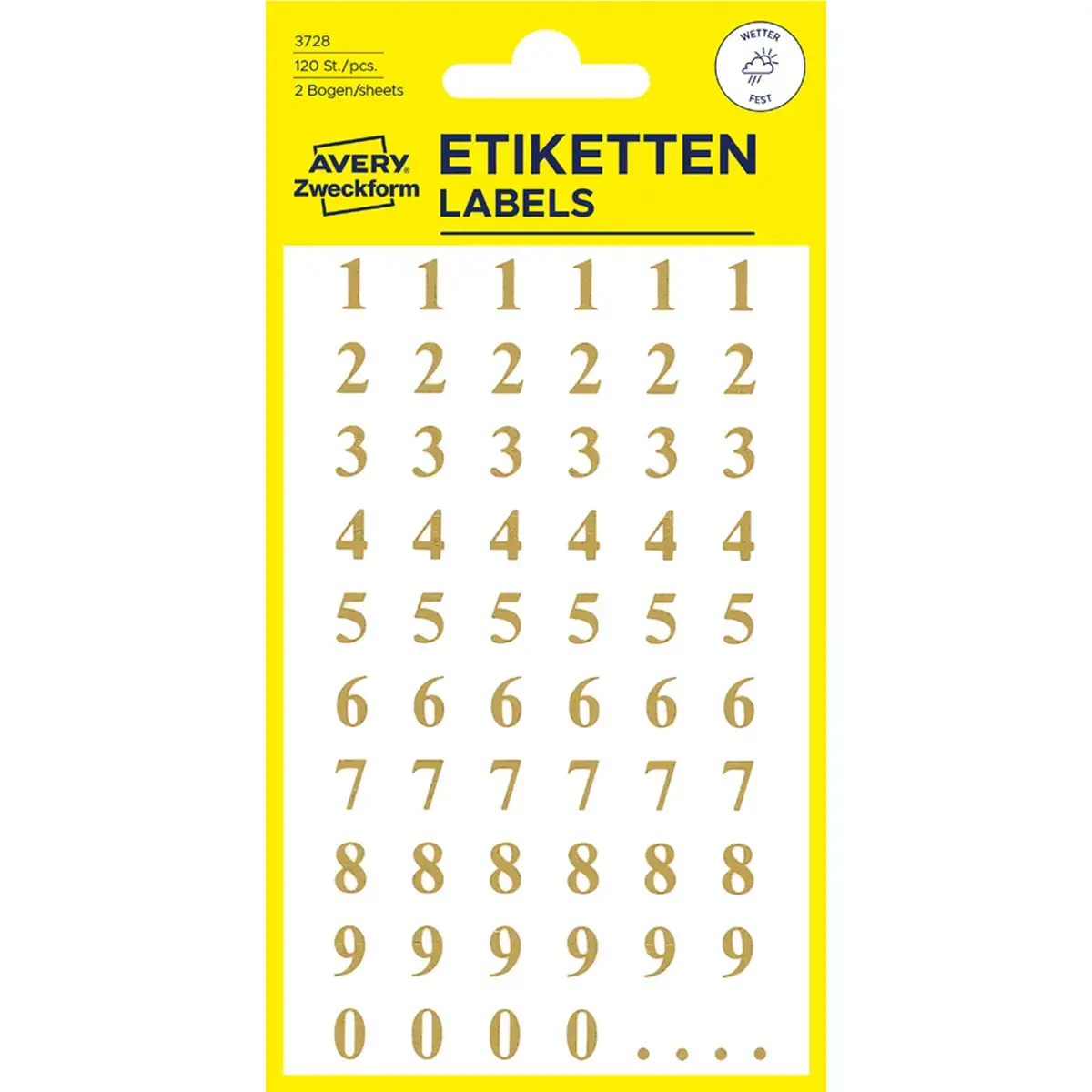 Stickers, chiffres, or - Avery Zweckform photo du produit