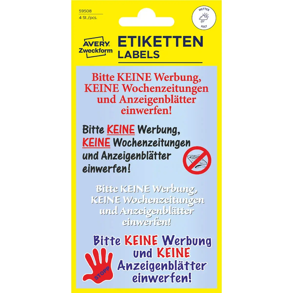 Étiquettes de signalisation "Pas de pub" - Avery Zweckform photo du produit