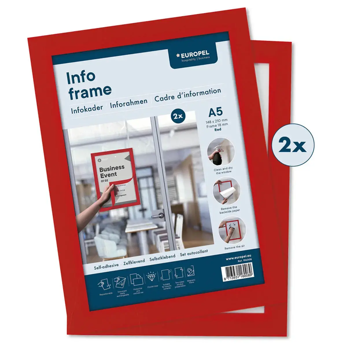 Cadre magn&eacute;tique INFO FRAME, A5, rouge - Europel photo du produit