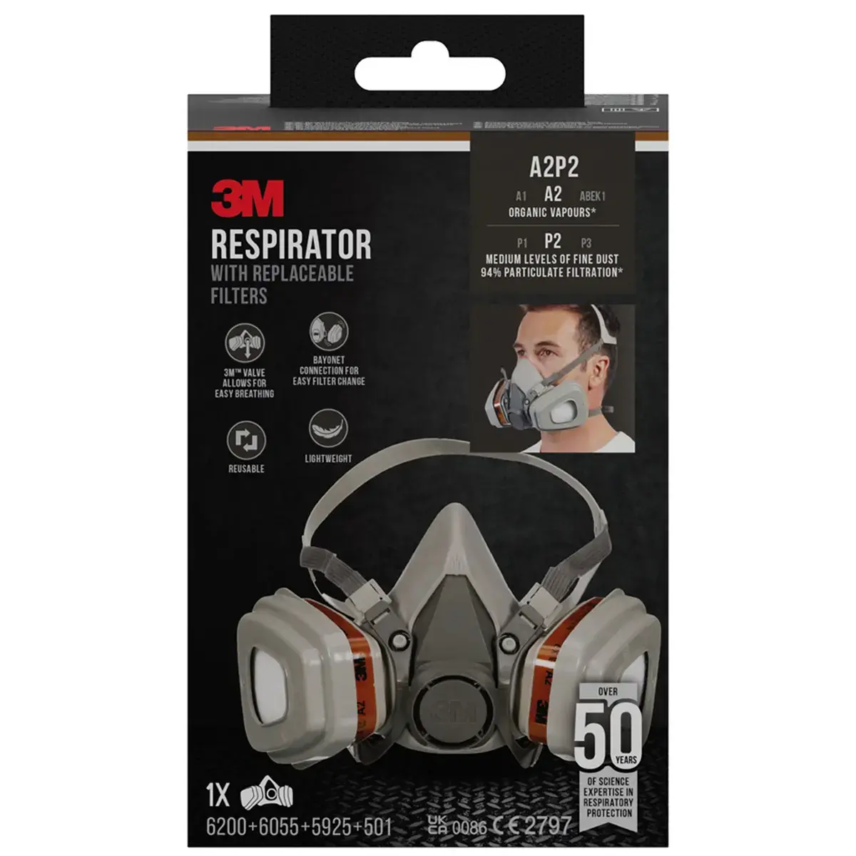 Filtre de rechange pour demi-masque respiratoire 6002C - 3M photo du produit
