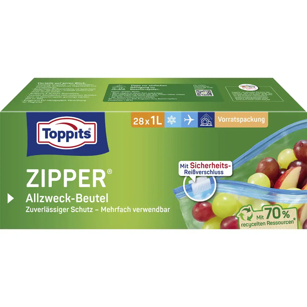 Sachet multi-usages avec zip, 18 x 3 litres - Toppits photo du produit