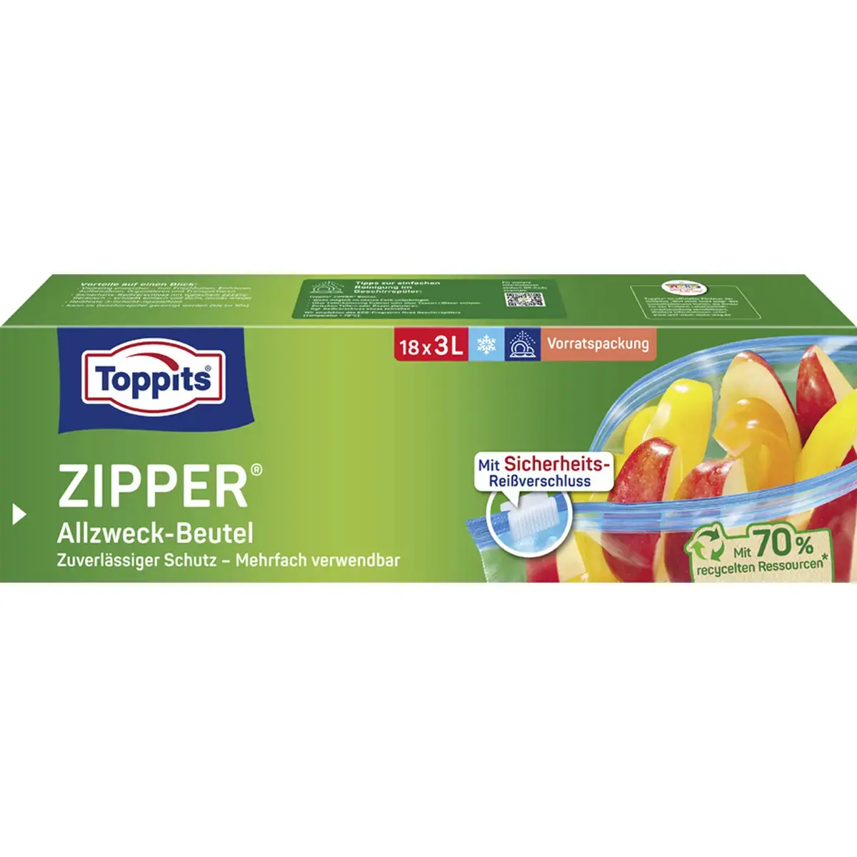 Sachet multi-usages avec zip, 18 x 3 litres - Toppits photo du produit
