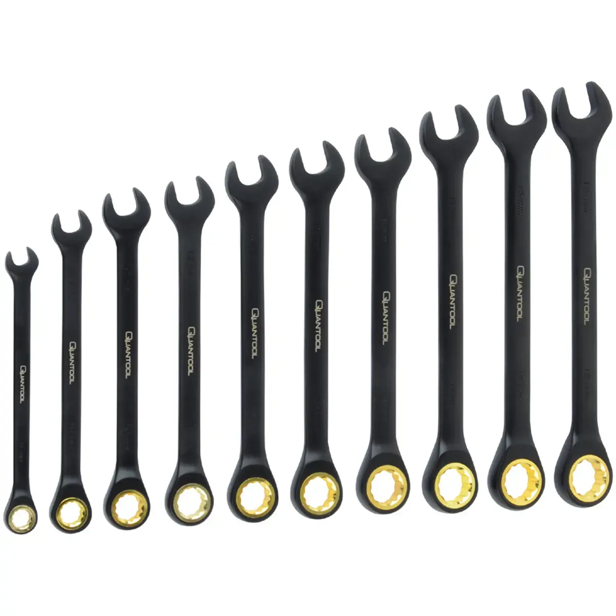 Jeu de cl&eacute;s mixtes &agrave; fourche &agrave; cliquet, 10 pi&egrave;ces - Quantool photo du produit