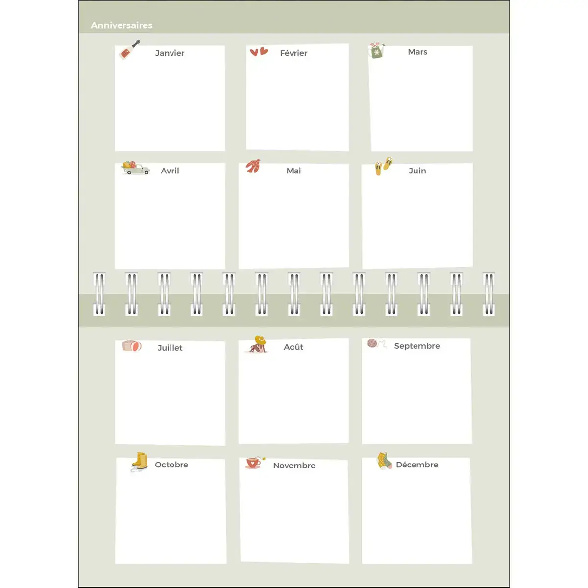 Agenda perp&eacute;tuel spiral&eacute; - Semainier Horizontal Fran&ccedil;ais - Eterny Carreaux - Perp&eacute;tuel - 12x17 cm - Papier Clairefontaine blanc - Fabrication fran&ccedil;aise - Quo Vadis photo du produit