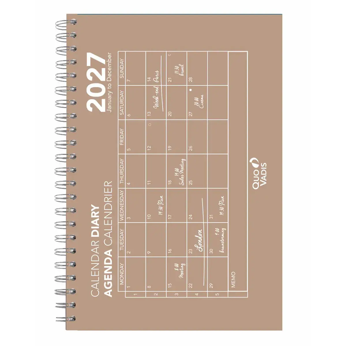 Agenda spiral&eacute; 2027 Calendar Diary 24 - Mensuel Multilingue - Oslo Calendar - Translucide - 12 mois de janvier &agrave; d&eacute;cembre - 16x24 cm - Quo Vadis photo du produit