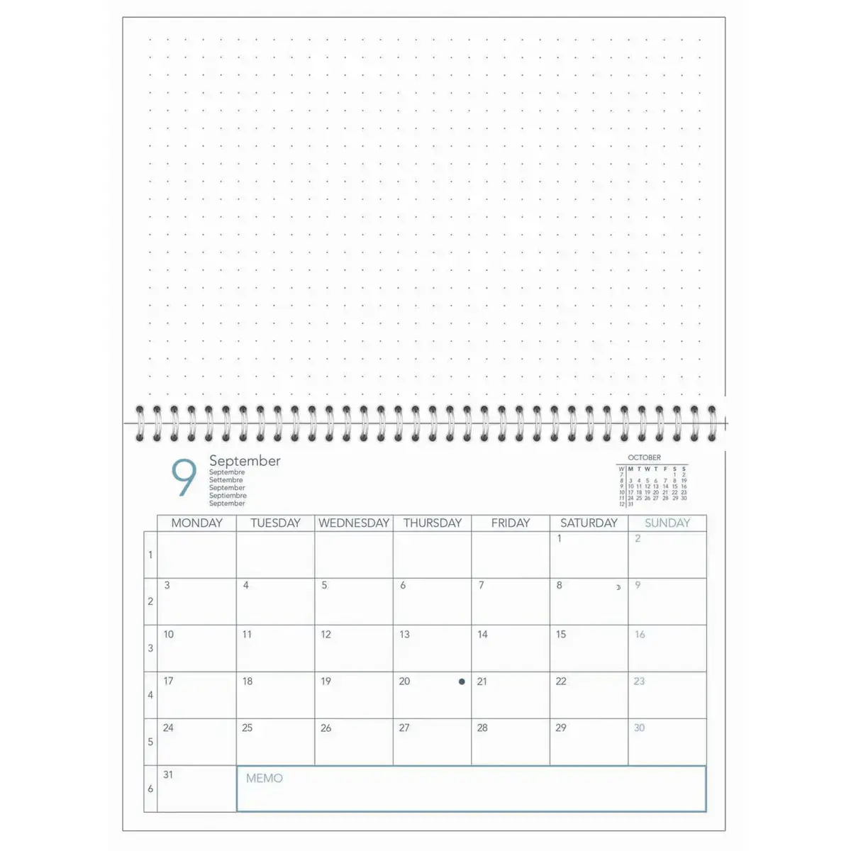Agenda spiral&eacute; 2027 Calendar Diary 24 - Mensuel Multilingue - Oslo Calendar - Translucide - 12 mois de janvier &agrave; d&eacute;cembre - 16x24 cm - Quo Vadis photo du produit