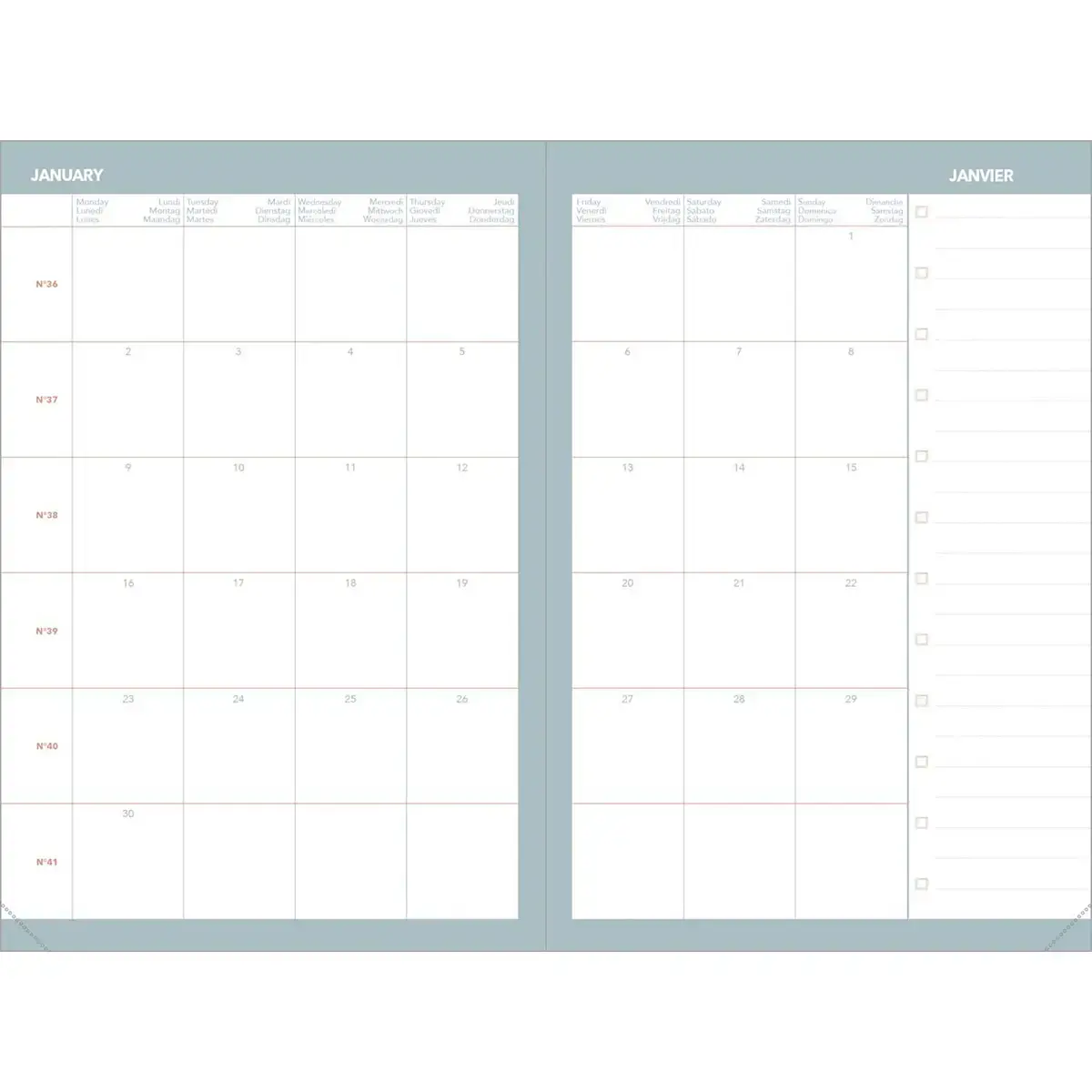 Agenda ann&eacute;e scolaire avec r&eacute;pertoire 2026-2027 Universitaire Color - Semainier Planning Multilingue - C&eacute;leste Beige - 13 mois de ao&ucirc;t &agrave; ao&ucirc;t - 10x15 cm - Quo Vadis photo du produit