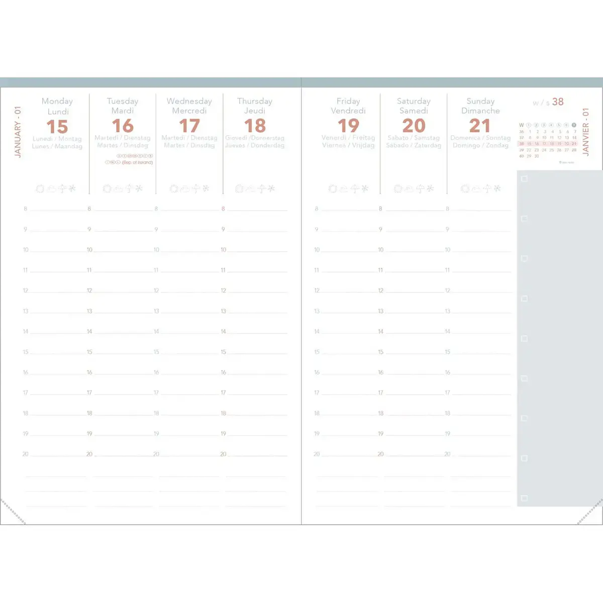 Agenda ann&eacute;e scolaire avec r&eacute;pertoire 2026-2027 Universitaire Color - Semainier Planning Multilingue - C&eacute;leste Beige - 13 mois de ao&ucirc;t &agrave; ao&ucirc;t - 10x15 cm - Quo Vadis photo du produit