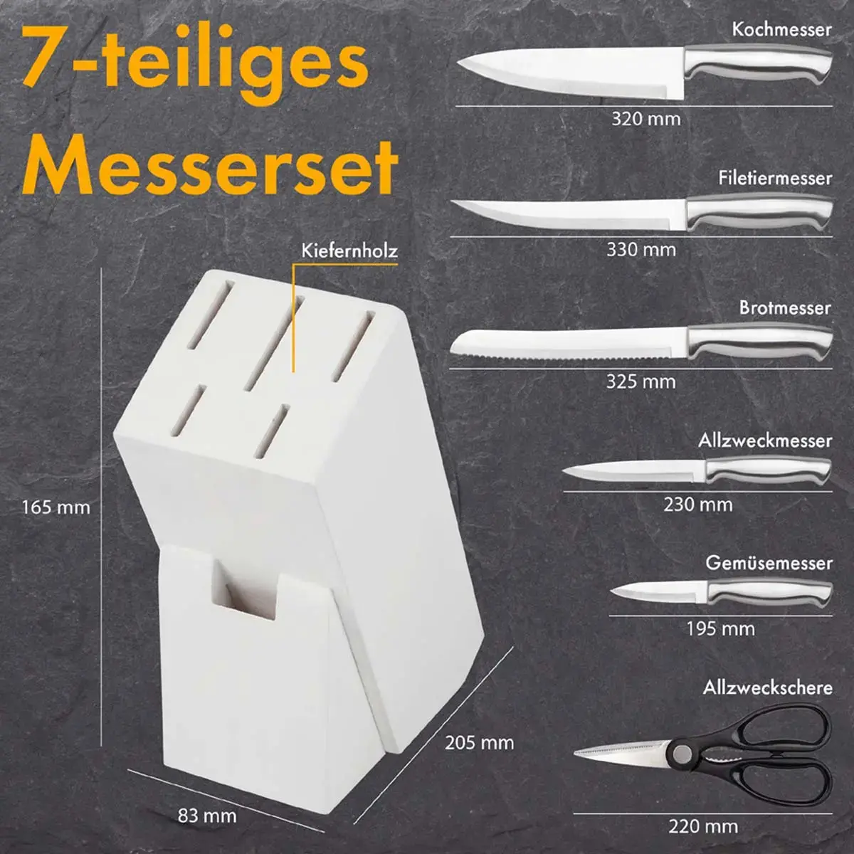 Bloc porte-couteaux C-MBS 4018, 7 pièces, blanc - Classbach photo du produit