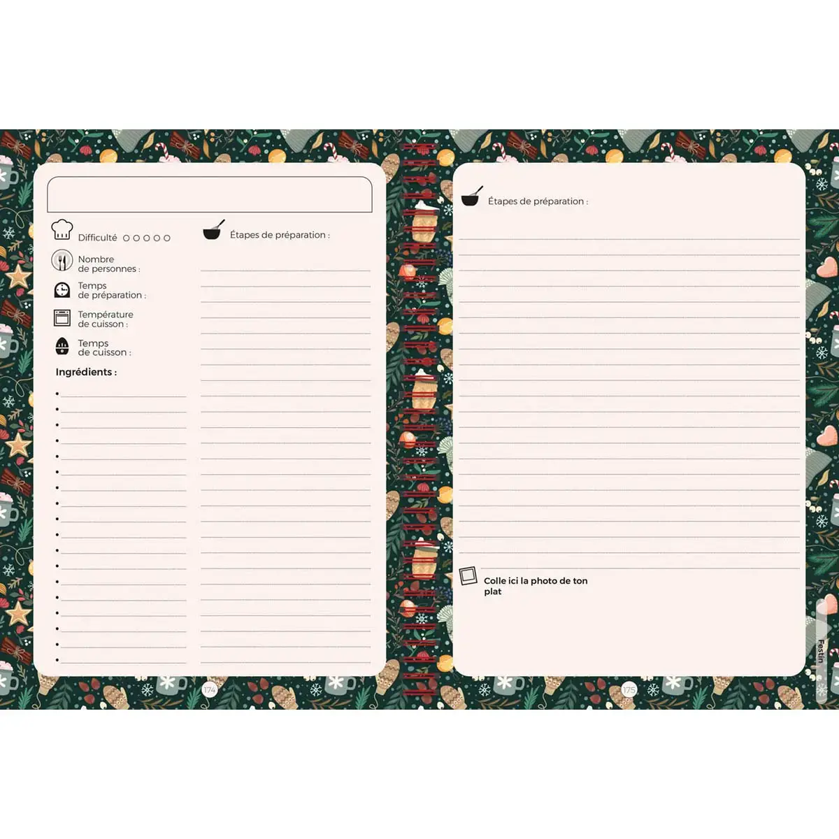 Carnet de Noël spiralé français - Carnets thématiques perpétuel - 15x21 cm - Papier Clairefontaine blanc - Fabrication française - Quo Vadis photo du produit