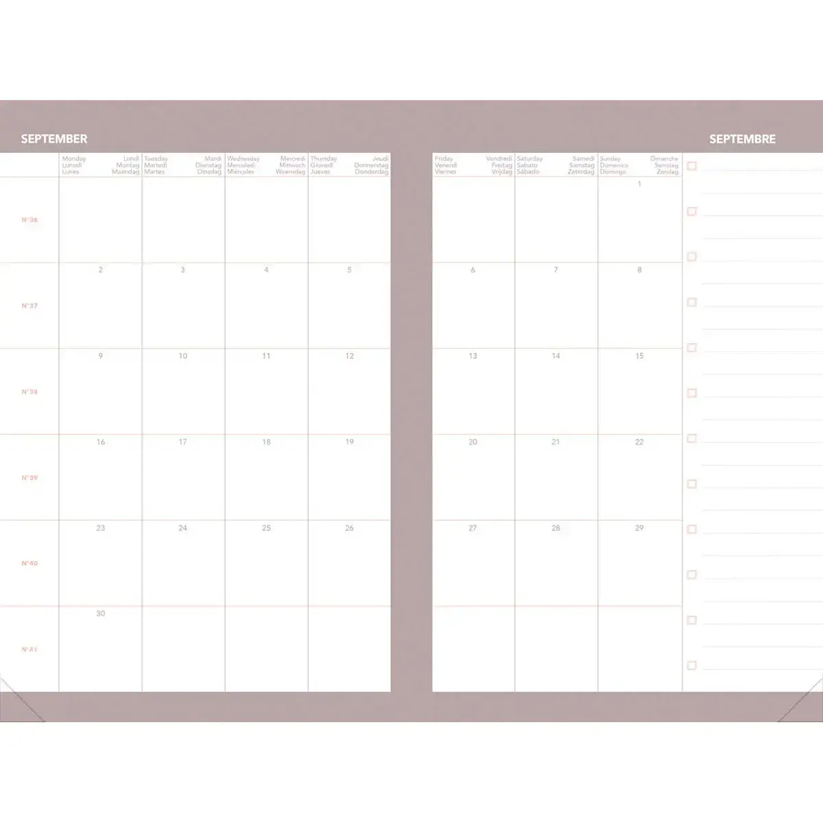 Agenda année scolaire 2026-2027 Ministre Septembre Color - Semainier Planning - Multilingue - Festy - Rose - 13 mois de août à août - 16x24 cm - Quo Vadis photo du produit