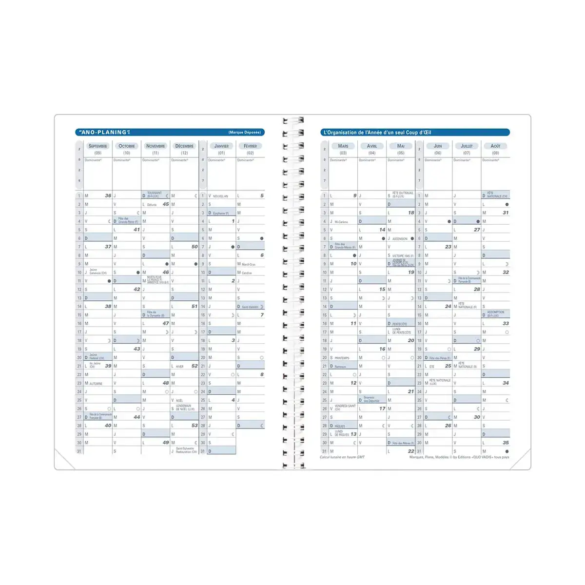 Agenda ann&eacute;e scolaire spiral&eacute; 2026-2027 Ministre S Septembre - Semainier Planning Fran&ccedil;ais - Egeo - 13 mois de ao&ucirc;t &agrave; ao&ucirc;t - Blanc - 16x24 cm - Quo Vadis photo du produit