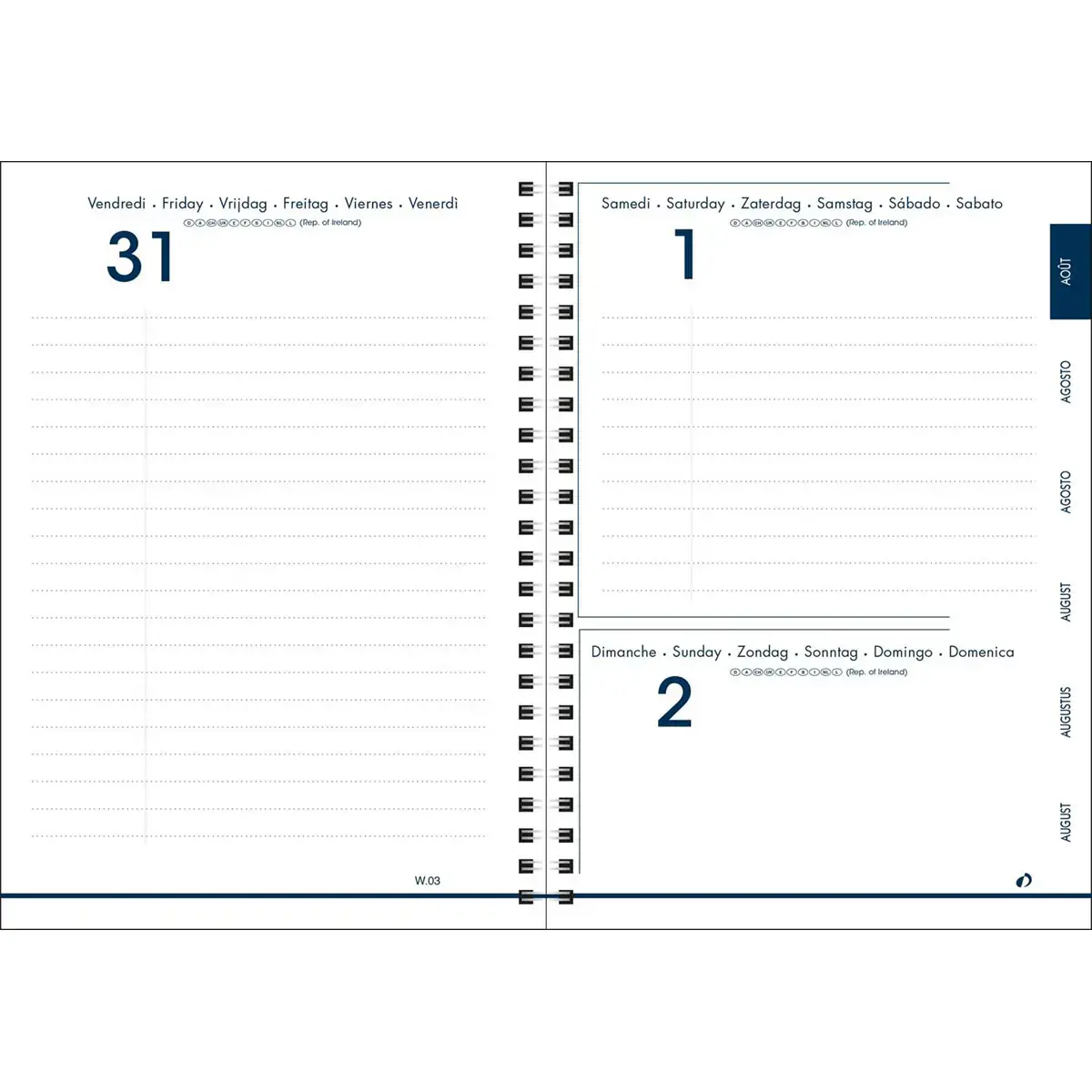 Agenda année scolaire spiralé 2026-2027 Eurotextagenda S - Journalier multilingue - Egeo liberty - 12 mois de août à juillet - 12x17 cm - Quo Vadis photo du produit