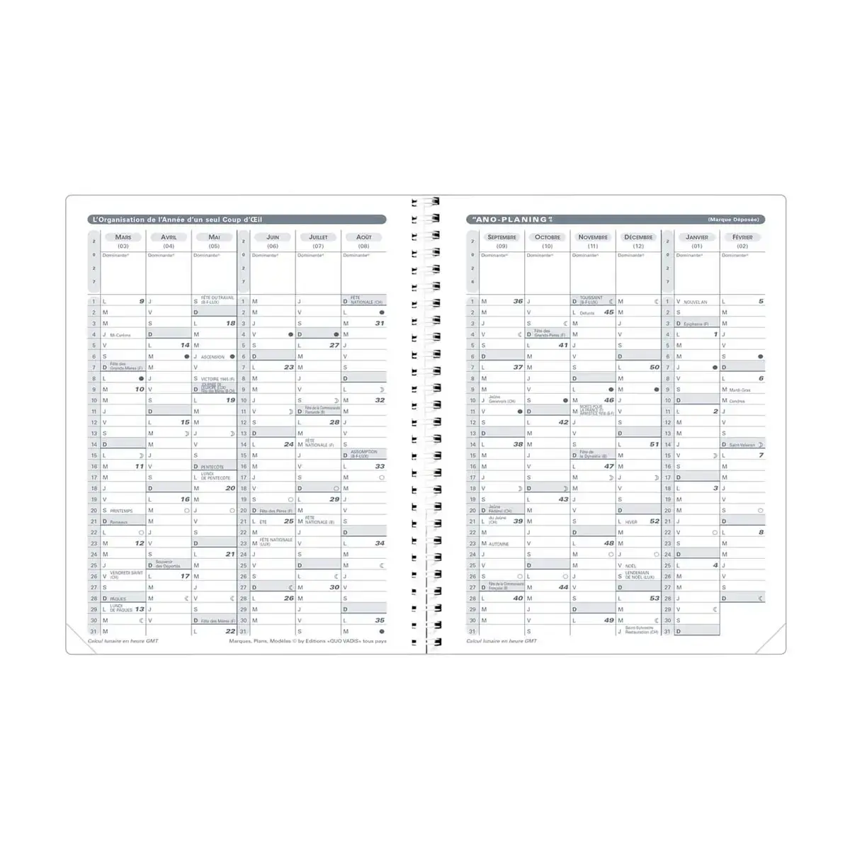 Agenda ann&eacute;e scolaire spiral&eacute; avec r&eacute;pertoire 2026-2027 Pr&eacute;sident S Septembre - Semainier Planning Fran&ccedil;ais - Club - Rose - 13 mois de ao&ucirc;t &agrave; ao&ucirc;t - 21x27 cm - Quo Vadis photo du produit