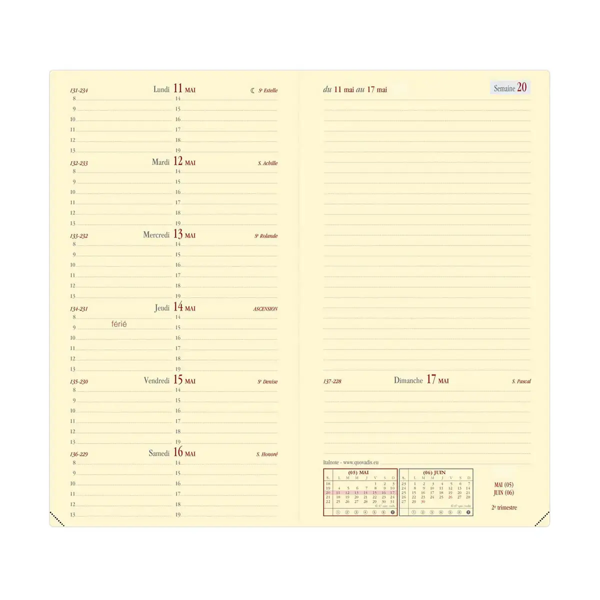 Agenda avec r&eacute;pertoire 2027 Italnote Prestige - Semainier Horizontal Fran&ccedil;ais - Marlow Gris - 14 mois de d&eacute;cembre &agrave; janvier - 8,8x17 cm - Quo Vadis photo du produit
