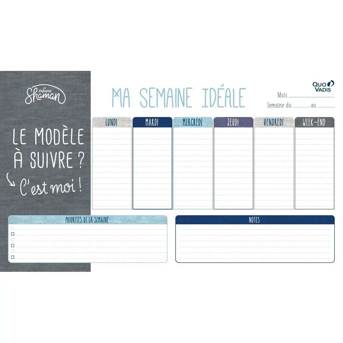 Sous-main perpétuel à feuillets Français - Shaman Gris - Perpétuel - 25x43 cm - Papier Clairefontaine blanc - Fabrication française - Quo Vadis photo du produit