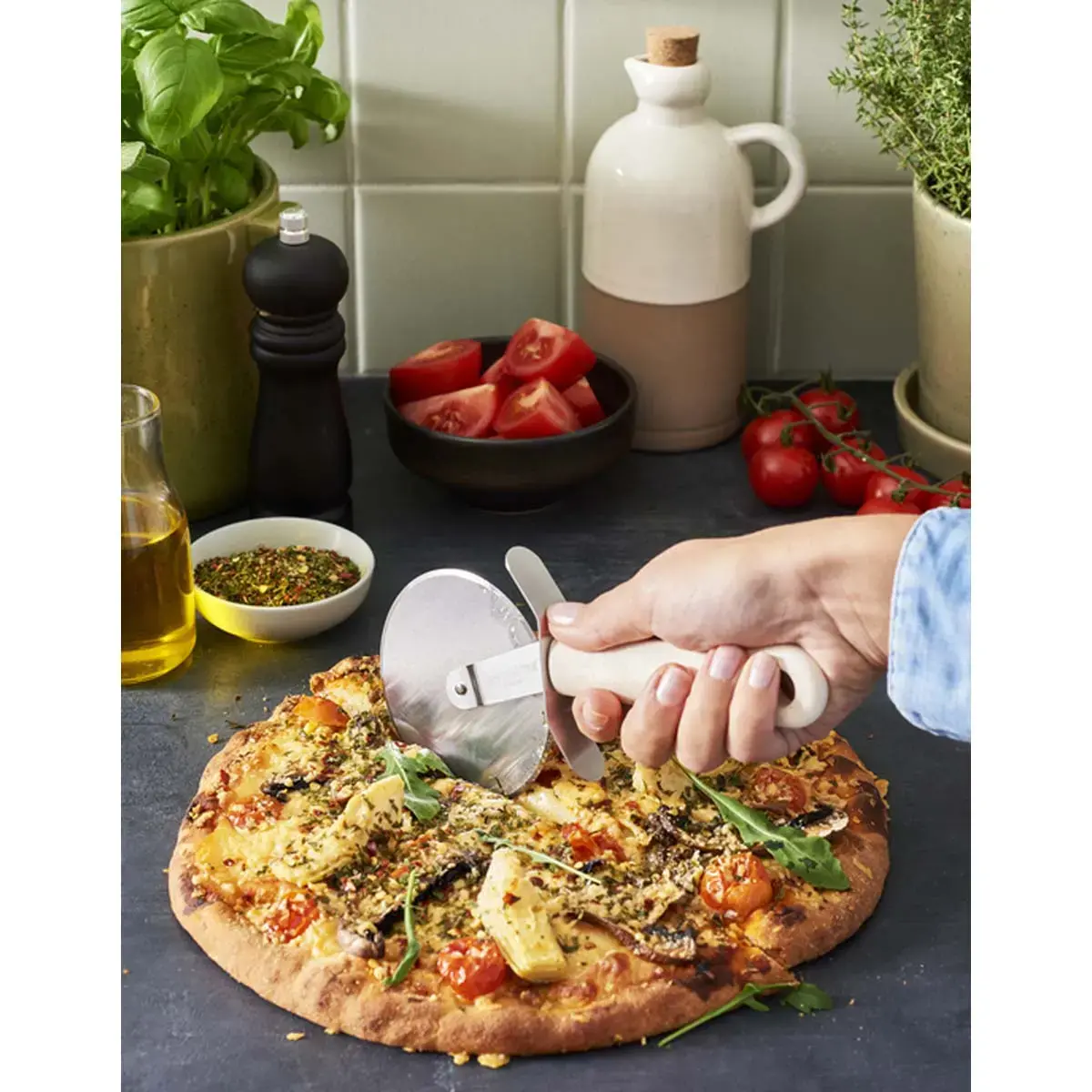 Roulette à pizza BIO, longueur 220 mm, inox/crème - Gastromax photo du produit