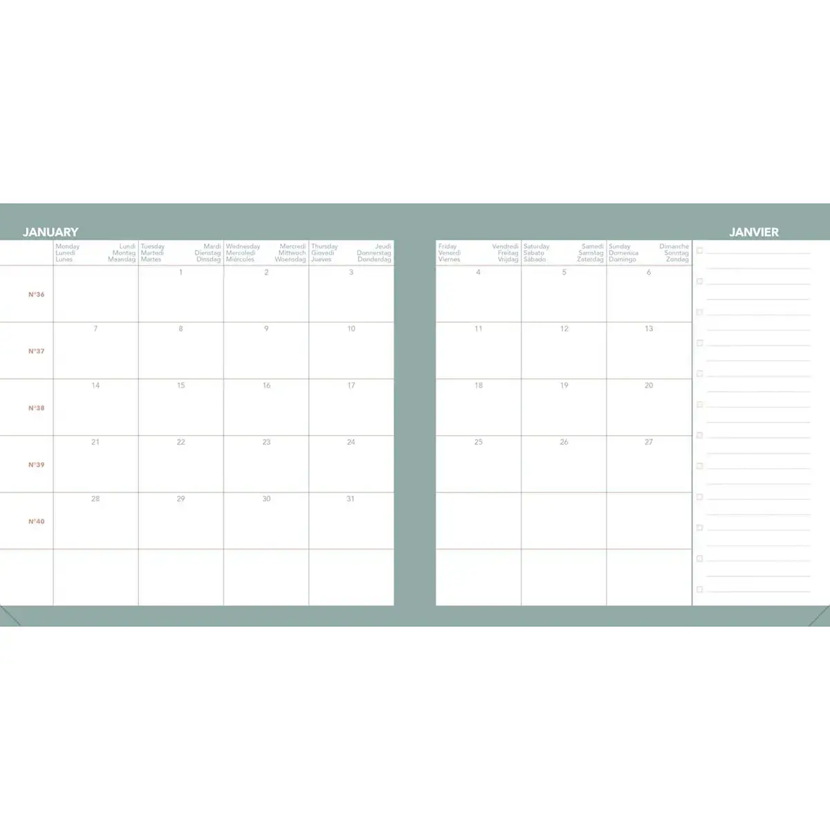 Agenda ann&eacute;e scolaire avec r&eacute;pertoire 2026-2027 Ex&eacute;cutif Septembre Color - Semainier Planning Multilingue - C&eacute;leste Rose - 13 mois de ao&ucirc;t &agrave; ao&ucirc;t - 16x16 cm - Quo Vadis photo du produit