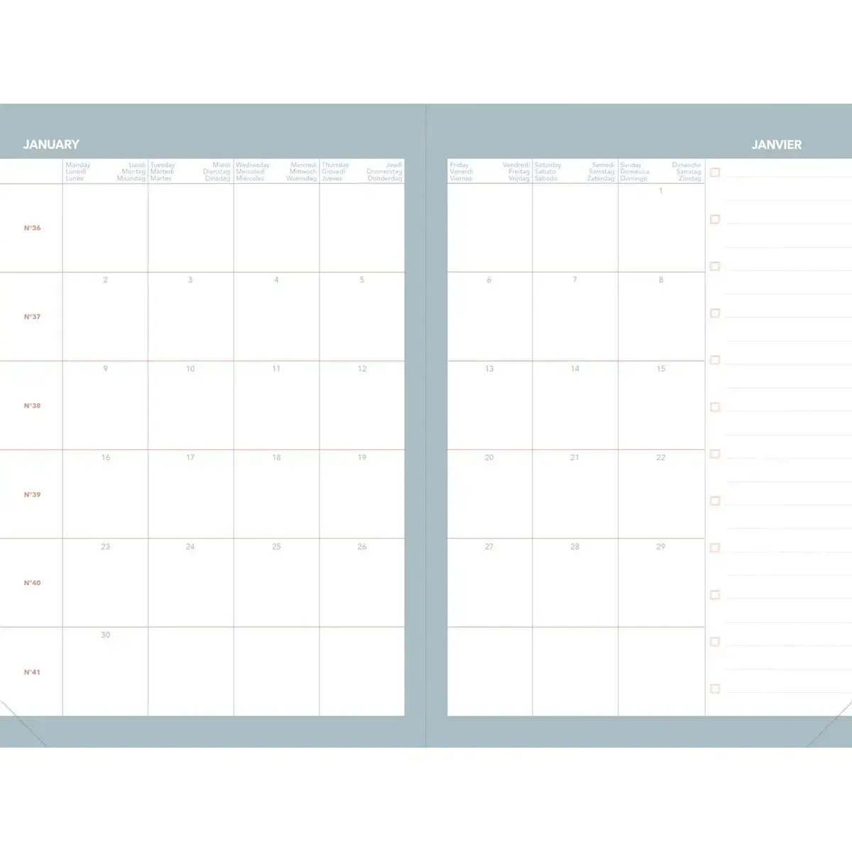 Agenda ann&eacute;e scolaire 2026-2027 Ministre Septembre Color - Semainier Planning - Multilingue - Pastel - Bleu clair - 13 mois de ao&ucirc;t &agrave; ao&ucirc;t - 16x24 cm - Quo Vadis photo du produit