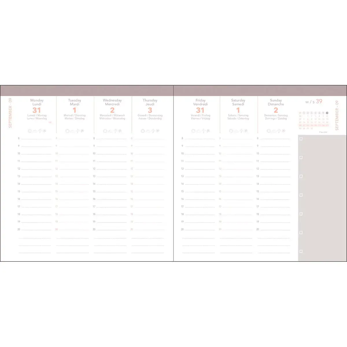 Agenda année scolaire 2026-2027 Exécutif Septembre Color - Semainier Planning Multilingue - Andrea Rouge - 13 mois de août à août - 16x16 cm - Quo Vadis photo du produit